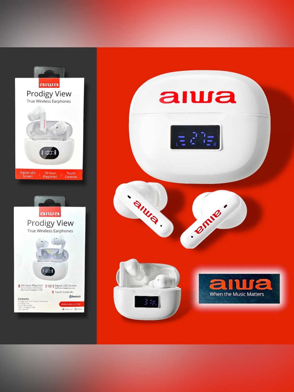 Aiwa AI1008-WHT Prodigy View True Wireless Earbuds in White